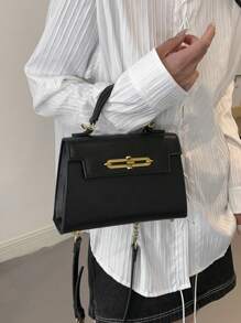 Women Elegant Square Handbag With Exquisite Accessories, Can Be Crossbody Or Handheld, Stylish Black Bag With High-End Feeling - Black - View 2