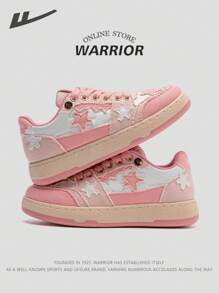 WARRIOR 1 par de zapatillas deportivas de plataforma de moda con cordones y estampado de estrellas rosas para mujer, diseño de suela gruesa y de color de contraste, suela suave y cómoda, versátil para uso al aire libre/casual/deportivo, adecuado para todas las temporadas, color fotogénico