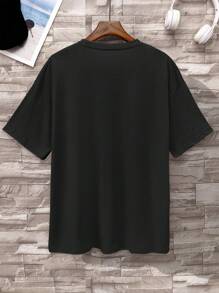 Customized Photo Men's T-Shirt, Spring/Summer, Upload Your Own Photo/Group Photo/Lover/Family/Pet/Friend/Landscape, Input Text/Name/Slogan/Funny Words/Blessing, Men's Round Neck Short Sleeve Black Top, Holiday Gift, Valentine's Day/Birthday/Anniversary Customized Photo - Black - View 3