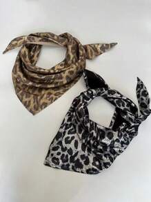 1pc Classic Leopard Print Square Scarf Elegant Ladies Sarong Outing Neck Protection Sunscreen Silk Scarf Bandana