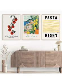 1 Stück Vintage Italien Reise Essen Spaghetti Kaffee Mittelmeerküste Landschaft Poster Leinwand Gemälde Wandbild Heimdekoration ohne Rahmen - Verschiedenfarbig - Übersicht 6