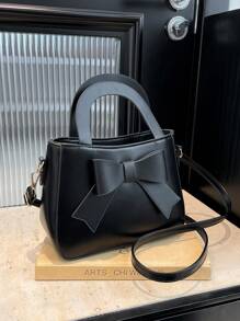 1PC Bow Solid Color Handbag, Shoulder Bag, Messenger Large Capacity Square Zipper Design, Meet Basic Storage Needs, Adjustable Strap, Strong Practicality, Versatile Style, A Variety Of Colors To Choose From, Match Any Shape At Will, Show Personalized, Suitable For Daily Outings, Shopping And Taking Photos, Picnics, Gifts Friends - Bow Shoulder Bag - View 3