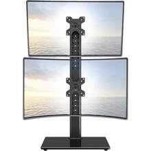 Soporte vertical para monitor doble, apila dos pantallas de computadora de hasta 32 pulgadas cada una, soporte de computadora para monitor de pie no empotrado, soporte para monitor con - Negro - Ver 1