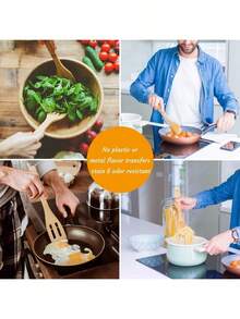 Bamboo Kitchen Utensils, 6 Pcs Nonstick Spatula Tools With Handles, Heat Resistant Spatula Set, Non-Stick Cooking Utensil, Premium Wooden Spoon Sets