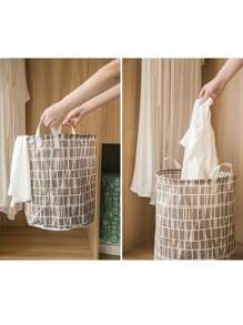 斯堪的纳维亚风格简约亚麻脏衣篮、玩具收纳箱、可折叠衣物收纳篮、防水布洗衣篮 - 彩色 - 查看 2