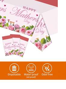 1 pièce Nappe de table imprimée de fleurs pour fête, nappe de table en plastique jetable et imperméable, décoration de table thème Fête des Mères, décoration de maison, convient pour les festivals, anniversaires, mariages, fêtes, 54*108 pouces