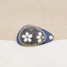 1pc Elegant Pearl Floral Accent Side Clip Hair Accessory With Rhinestones, Acetate, For Kids, Autumn/Winter - Blue - View 1