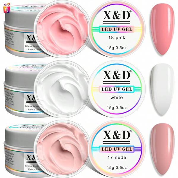 Kit 3 Gel 15g X&D Para Unhas Gel fibra XED XD Profissional Alongamento De Unha Festa Junina
