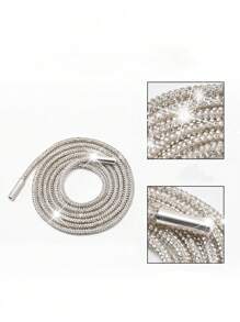 2Pcs White Rhinestone Shoelaces With Rhinestone Decoration, Fashion Diy Lace For Sneakers And Athletic Shoes - White - View 6