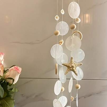 1 st. Boheemse stijl windgong met schelpen en zeesterren, decoratie voor een villa aan zee, geen elektriciteit nodig, ideaal voor Valentijnsdag, Moederdag, Nieuwjaar en meer