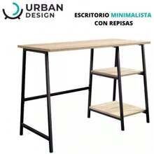 Escritorio Minimalista con Repisas – Escritorio Repisas Abiertas – Escritorio Moderno – Madera Ecológica MDP – Acabados en Melamina y Acero – Resistente, Funcional y Práctico
