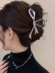 Hair Clips 1pc Elegant Asymmetrical Metal Bow Hair Claw Clip, Suitable For Thick Hair Updo Hair Accessories, Bow Accessories, School Stuff, College - Multicolor - View 5