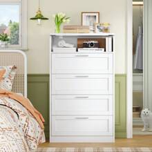 Tall White Dresser For Bedroom, 4 Drawer Dresser With Mirror, Modern Chest Of Drawers, Wood Closet Clothes Storage Organizer For Bedroom, White - 白色 - 查看 7