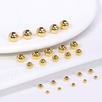 18K Gold Plated Spacer Beads For Jewelry Making,Separators For Beads,2mm-6mmBrass Metal Beads,Round Bead, DIY Bracelets/Necklace Accessories