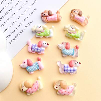 10pcs Mixed Cartoon Puppy DIY Accessories - Earrings, Hair Clips, Stationery, Phone Case, Keychain, Cup, Shoe Decoration, Fridge Magnet, Jewelry Making Supplies