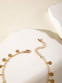 imoli 1 pezzo Cavigliera minimalista in metallo argento con nappina a catena base, realizzata su misura (quantità di disco e nappina varia)