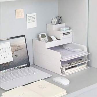 Office Pull-Out Document Storage Box A4 Storage Box Desktop Plastic Drawer Stationery Shelf Pen Holder