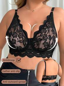 大码女士带钢圈舒适文胸，适合日常穿着 - 黑色 - 查看 4