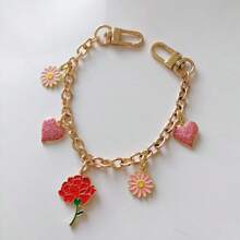 Personalized Pink Small Flower Bag Charm Chain Glitter Pink Heart Big Red Rose Decorative Chain Bag Pendant Cute Pendant Gold Bag Decoration Bag Decoration Bag Hanging Ornaments Bag Accessories Summer - Multicolor - View 1