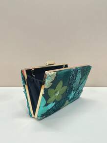 Bolsa de mão com padrão de bordado de lantejoulas exclusivo para noite, bolsa transversal para combinar com vestido formal - Verde - Ver 5