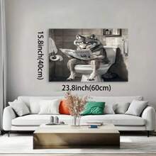 Framed Funny Cute Bathtub Toilet Wolf Look Newspaper Print Picture Poster Animal Lover Whimsical Bathroom Toilet Wolf Canvas Painting Wall Art Home Bathroom Room Decor Aesthetics, Creative Home Decoration, High Quality Decorative Posters, Dormitory, Gym, Bar, Cafe, Arcade, Room Living Room Wall Decoration Painting, Perfect Gift.