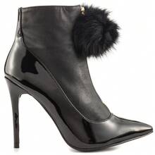 Privileged Queda Matt Pointed Toe Fur Gold Zipper Stiletto Booties Black Patent - Black Patent - View 2