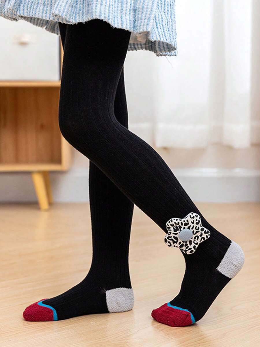 1 pièce Collant à motif floral crème pour fille, collant fin polyvalent convenant pour les robes, jupes et leggings, printemps