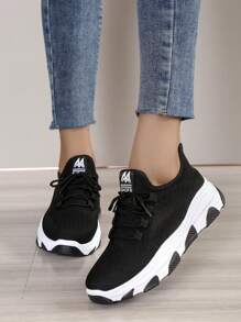 A Pair Of Women's Shoes, Women's Wedge Heel Thick Soled Sports Shoes, Comfortable Lace Up Women's Running Shoes, Fashionable Casual Knitted Breathable Women's Chunky Sneakers