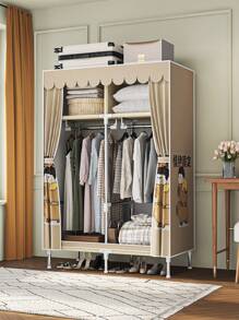 1pc Cute Cartoon Pattern Portable Wardrobe, Modern Style Fabric Cover, Steel Pipe Frame And Plastic Connectors, Sturdy And Durable, With 2 Hanging Sections And 2 Storage Shelves, Reasonable Storage Space, Suitable For Home, Single Apartment, Dormitory, Bedroom Closet Storage Furniture, 86x45x170cm - Multicolor - View 2