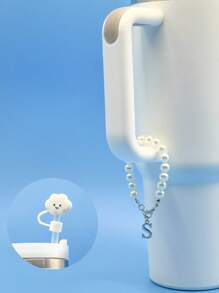 精致时尚的仿珍珠杯链，适用于 30 和 40 盎司玻璃杯，带有 3D 金属字母细节和可爱的草帽，简约而优雅的 26 个英文字母水杯装饰配件，男女通用夏季配饰，返校用品，生日礼物