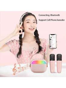 Wireless Karaoke Speaker Wireless Portable Mini Speaker Speaker Karaoke Mini Speaker Set Karaoke K12/K19/K30 - k30-micrô kép-màu be - Xem 9