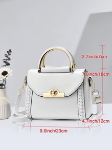 纯色女士小方包 女士手提包 单肩包 时尚迷你斜挎包 女士肩背钱包 带扣装饰 - 白色 - 查看 2