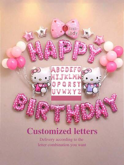  Conjunto de globos personalizados de Hello Kitty de Sanrio para fiesta de cumpleaños, fondo de feliz cumpleaños para fiesta con tema kawaii, que incluye pancarta, globos, cintas, fondo de fotografía de gatito lindo, adecuado para decoración de fiesta de cumpleaños, Día de la Madre, graduación, multifuncional, ajustable, duradero, ornamental, reutilizable, exquisito, adorable, de alta calidad, moderno, colorido, lindo, cómodo, elegante, personalizado, único, regalos ideales para él, regalos ideales para ella, novio, novia, papá, mamá, familia, amigos, hijo, hija, estudiantes, oficina, salón de té, escuela, hogar, renovación del hogar, globos personalizados