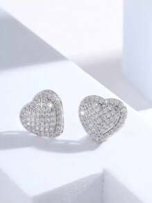 1 对欧美经典时尚奢华甜美心形耳环，优雅铜耳钉