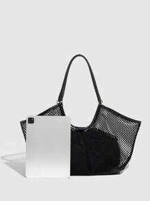 Set de 2 piezas de moda para mujer, nueva bolsa de malla de verano, bolsa de gran capacidad, bolsa de hombro versátil, bolso, bolso madre-hija, cartera de señora