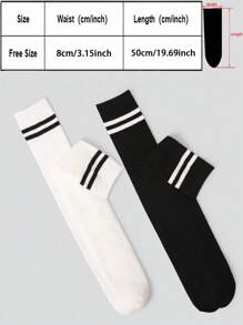 2 Pairs Girls' Solid Black & White Over-The-Knee Thigh High Socks, School Season JK Uniform Stockings For Teens & Youth