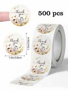 500pcs/Roll Round Floral "Thank You" Self-Adhesive Stickers For Birthday Gift, Party, Wedding Card DIY Decor, Waterproof PVC Unsticky Labels Back To School