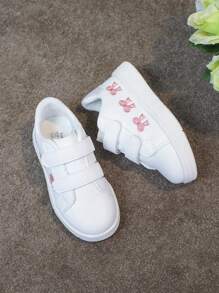 1 Pair Kids Versatile Breathable White Sneakers With Embroidered Bow, Chinese Knot Decor, Fashion Casual Patchwork Flat Shoes For Boys And Girls