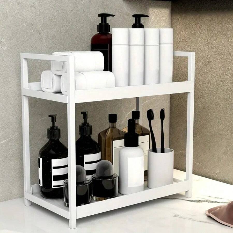 1pc 2-Tier Plastic Countertop Bathroom Organizer Rack, Holder For Cosmetics, Skincare - Multipurpose Shelf For Kitchen & Bedroom
