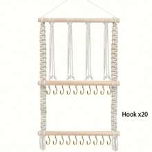 Bohemian Handmade Woven Headband Hanging Rack, Bow Clip Hair Accessory Storage Rack With Hooks, Suitable For Wall Decoration, Girls Room Decor - Apricot - View 14