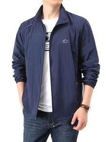 男士夏季轻便透气户外防晒夹克 - 拉链口袋外套，适合徒步旅行、钓鱼、户外活动 - 藏蓝色 - 查看 2