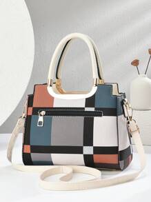 2pcs/Set High-Quality Plaid Pattern Ladies Handbags, Fashion Casual Shoulder Bag, Tote Bag, Large Capacity Work Bag, Suitable As Birthday/Mother's Day Gift, Elegant Style