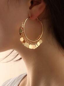 1 Pair Geometric Circle Pendant Hoop Earrings - Yellow Gold - View 3