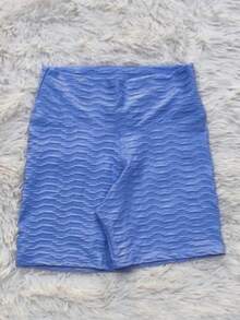 Short Suplex Brocado Academia Fitness Feminino Cós Alto Disfarça Celulite Azul Pastel - Azul pastél - Visão 3