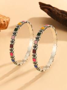 2 chiếc/1 cặp vòng tay hoa nhiều màu cổ điển, vòng tay Dương - Thái Bình Dương tinh tế dành cho phụ nữ, thích hợp để đeo hàng ngày, lễ hội, đám cưới và tiệc tùng/quà tặng trang sức - nhiều màu - Xem 2