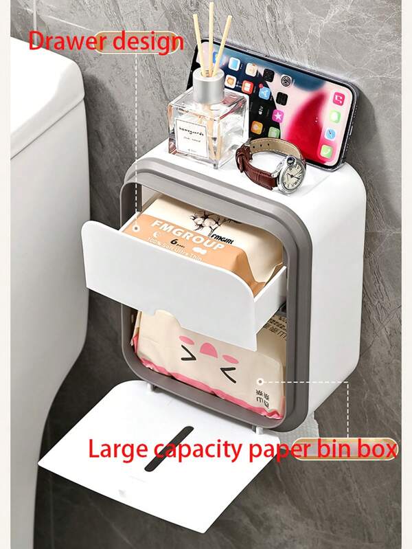 1pc Waterproof Bathroom Tissue Box, Wall-Mounted Toilet Paper Holder, Storage Rack For Toilet Rolls No-Drill