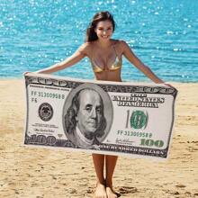 1pc Microfiber Dollar & Euro Print Beach Towel, Absorbent Beach Robe/Scarf For Pool, Beach Back To School