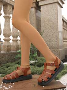Women's Comfortable Sexy Ankle-Wrap Flat Sandals, Brown Ladies Gladiator Holiday Sandals - Brown - View 3