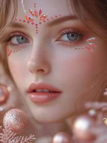 1 件彩色水钻脸部宝石贴纸，粉色服装化妆舞会节日姐妹妆防水仿宝石贴纸，Y2K 风格 - 粉色 - 查看 5