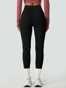 夏季运动女士柔软贴身瑜伽紧身裤，弹力舒适瑜伽健身裤 - 黑色 - 查看 8